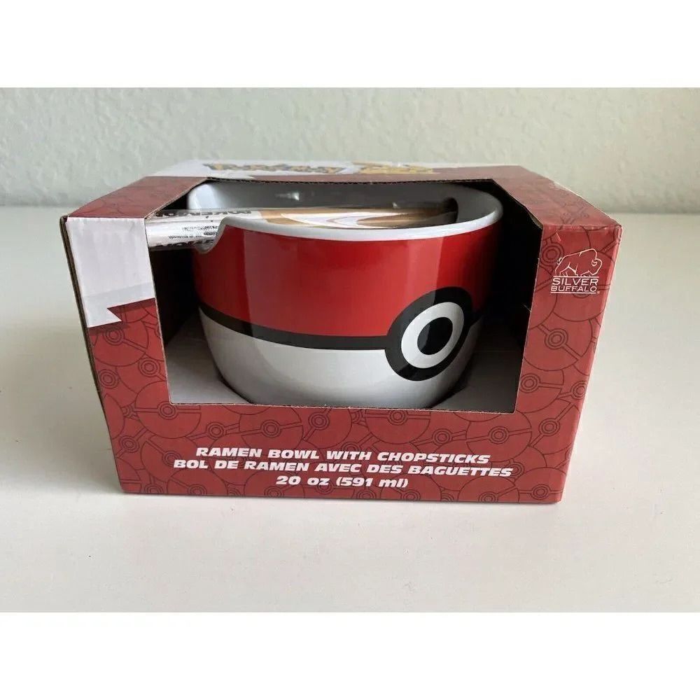 Pokémon Pokeball 20 Oz Ounce Ceramic Ramen Bowl With Chopsticks Ceramic NEW